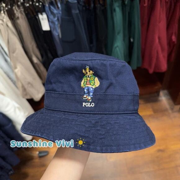 NEW Polo Ralph Lauren Polo Bear Twill Bucket Hat Cap Blue s/m - Picture 1 of 5